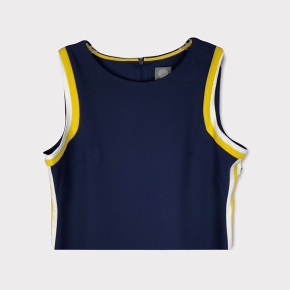 NWT Vince Camuto Striped Shift Dress, Navy Blue Yellow Gold Designer Mini Dress - Picture 4 of 5